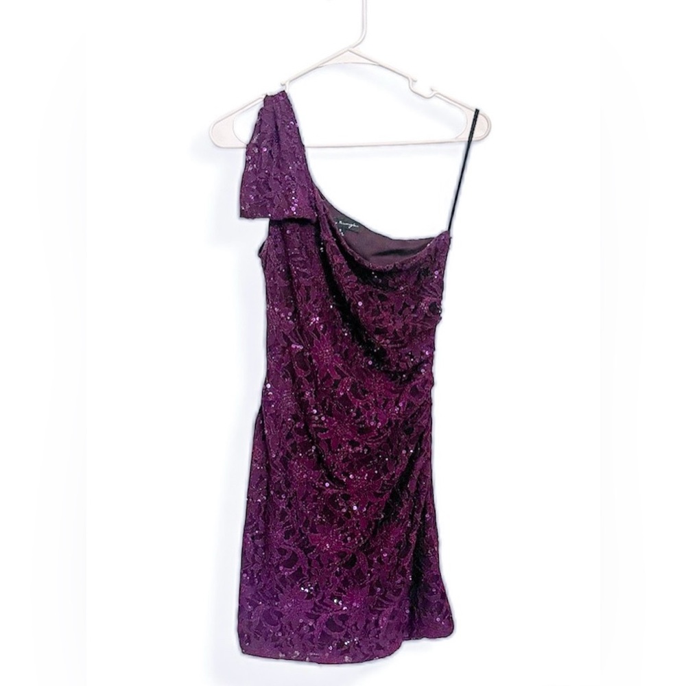 Plum Sequin One Shoulder Mini Dress |‎ Y2K Glam Party Cocktail